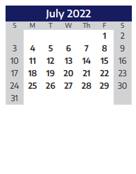District School Academic Calendar for Bolin Elementary School for July 2022