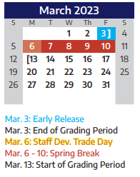 District School Academic Calendar for Anderson Elementary School for March 2023