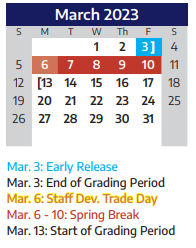 District School Academic Calendar for Allen High School for March 2023