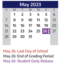 District School Academic Calendar for Vaughan Elementary School for May 2023