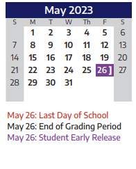 District School Academic Calendar for Anderson Elementary School for May 2023