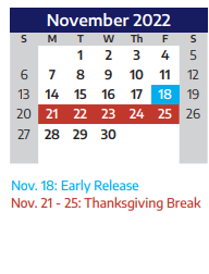 District School Academic Calendar for Story Elementary School for November 2022