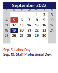 District School Academic Calendar for Lowery Freshman Center for September 2022