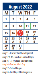 District School Academic Calendar for Manila School for August 2022