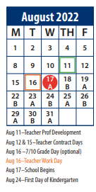 District School Academic Calendar for Cedar Valley School for August 2022