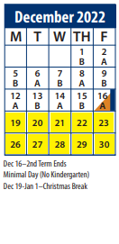 District School Academic Calendar for American Fork High for December 2022