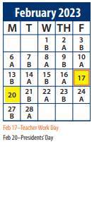 District School Academic Calendar for Timberline Middle for February 2023