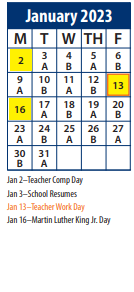 District School Academic Calendar for Cedar Valley School for January 2023