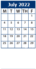 District School Academic Calendar for Harvest Elementary for July 2022