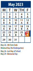 District School Academic Calendar for Barratt School for May 2023