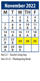 District School Academic Calendar for East Shore High for November 2022