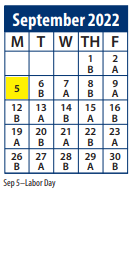 District School Academic Calendar for East Shore High for September 2022