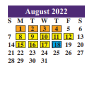 District School Academic Calendar for Juvenile Justice Alternative for August 2022