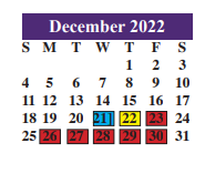 District School Academic Calendar for Juvenile Justice Alternative for December 2022