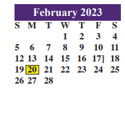 District School Academic Calendar for Juvenile Justice Alternative for February 2023