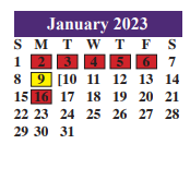 District School Academic Calendar for Juvenile Justice Alternative for January 2023
