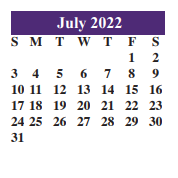 District School Academic Calendar for Juvenile Justice Alternative for July 2022