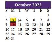 District School Academic Calendar for Juvenile Justice Alternative for October 2022