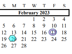 District School Academic Calendar for G W Harby Junior High for February 2023