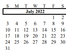 District School Academic Calendar for G W Harby Junior High for July 2022