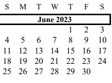 District School Academic Calendar for G W Harby Junior High for June 2023