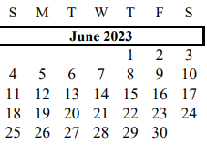 District School Academic Calendar for Brazoria Co J J A E P for June 2023