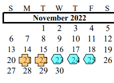 District School Academic Calendar for G W Harby Junior High for November 2022