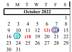 District School Academic Calendar for G W Harby Junior High for October 2022