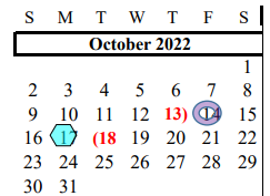 District School Academic Calendar for Brazoria Co J J A E P for October 2022