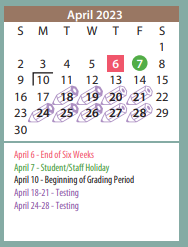 District School Academic Calendar for Pleasant Valley Elementary for April 2023