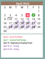 District School Academic Calendar for Amarillo Area Ctr For Advanced Lrn for April 2023