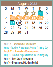 District School Academic Calendar for Carver Early Childhood Academy for August 2022