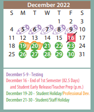 District School Academic Calendar for Amarillo Area Ctr For Advanced Lrn for December 2022