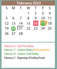 District School Academic Calendar for Tascosa High School for February 2023