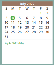 District School Academic Calendar for Bonham Middle for July 2022