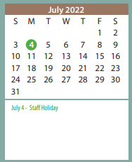 District School Academic Calendar for Amarillo Area Ctr For Advanced Lrn for July 2022