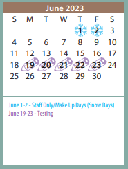 District School Academic Calendar for Amarillo Area Ctr For Advanced Lrn for June 2023