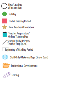 District School Academic Calendar Legend for Sunrise Elementary