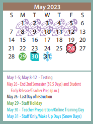 District School Academic Calendar for Homebound for May 2023