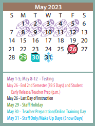 District School Academic Calendar for Amarillo Area Ctr For Advanced Lrn for May 2023