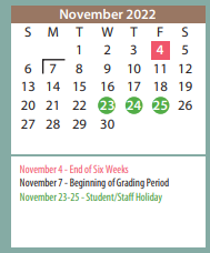 District School Academic Calendar for Houston Middle for November 2022