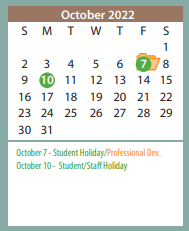 District School Academic Calendar for Amarillo Area Ctr For Advanced Lrn for October 2022
