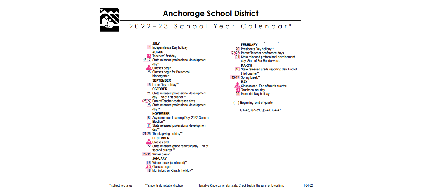 District School Academic Calendar Key for Steller Secondary School