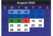 District School Academic Calendar for Student Alternative Ctr for August 2022