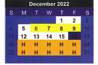 District School Academic Calendar for Early Childhood Campus for December 2022