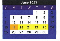 District School Academic Calendar for Brazoria Co Juvenile Detention for June 2023