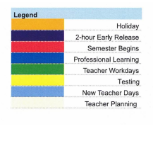 District School Academic Calendar Legend for Early Childhood Campus