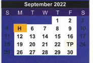 District School Academic Calendar for Early Childhood Campus for September 2022