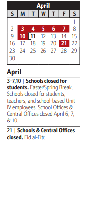 District School Academic Calendar for Glen Burnie Evening High for April 2023
