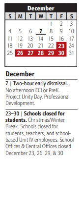 District School Academic Calendar for Sunset Elementary for December 2022